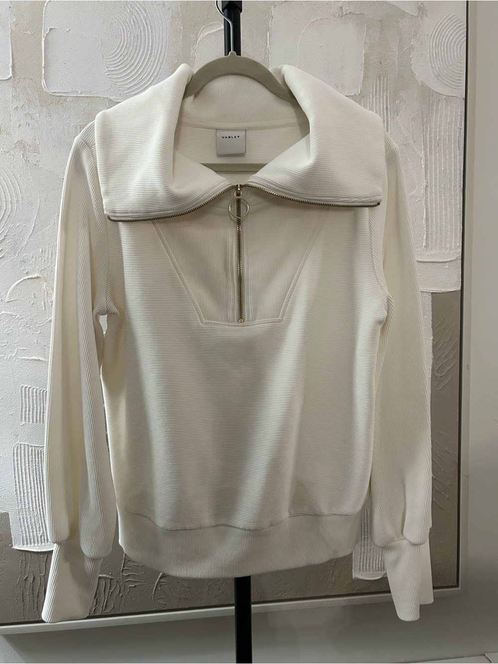 Varley Vine Cream Ribbed Half-Zip Funnel Pullover Size S